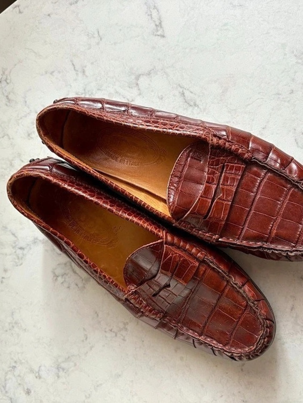 Tod's Croc-Embossed Leather Penny Loafer Brown Crocodile-Embossed Loafers 37.5
